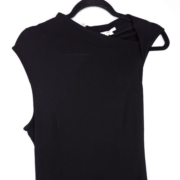 Helmut Lang Black Sheath Dress Large Back Zip Sleeveless Stretch Asymmetrical - Picture 3 of 11
